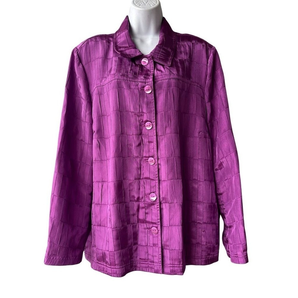 TanJay Button Front Jacket Purple Women's Plus Size 16W Long Sleeve Blouse